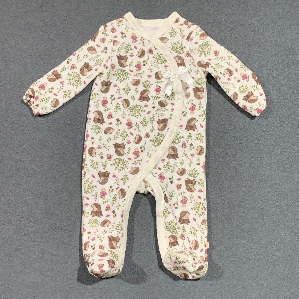 Bearpaw Baby Girl Sleepsuit 3-6 M Hedgehog Print Footed Pajamas Quilted Bow CUTE